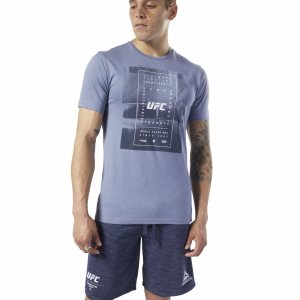 Reebok UFC Fan Gear Text T Shirt Herren - Indigo - DE 042-XCI